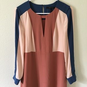BCBG Rust/Peach/Blue Colorblock Shift Dress